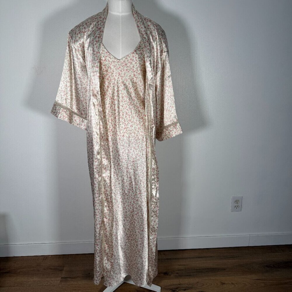 Vintage Versailles Floral Maxi Slip Robe Set, Coquette Feminine Sz S